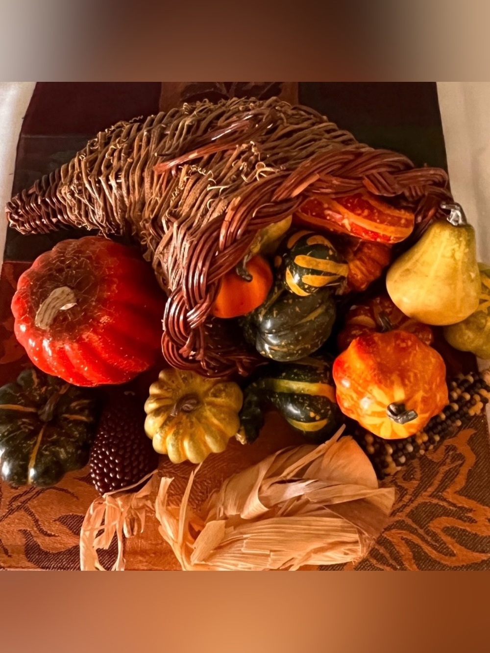 Wicker Twig Cornucopia with Foam Vegetables